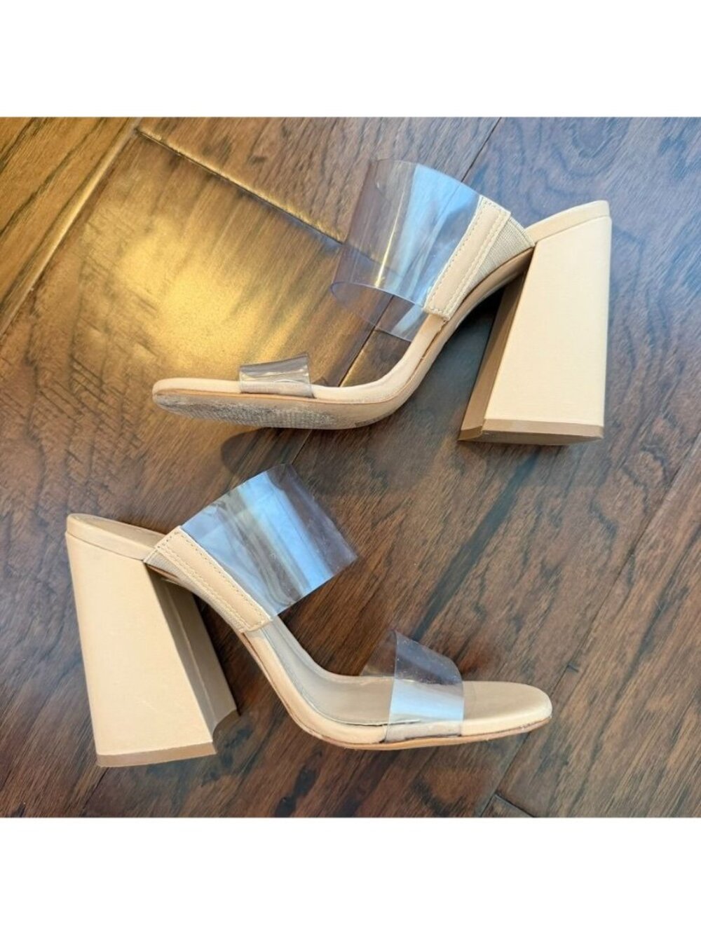 SCHUTZ Nude Clear Strap Block Heel Sandals Size 6.5